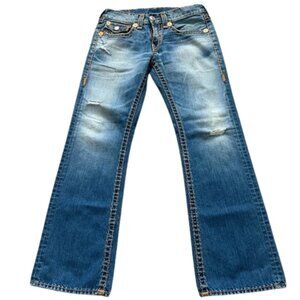 True Religion Men’s Bootcut Jeans in Faded Blue Denim